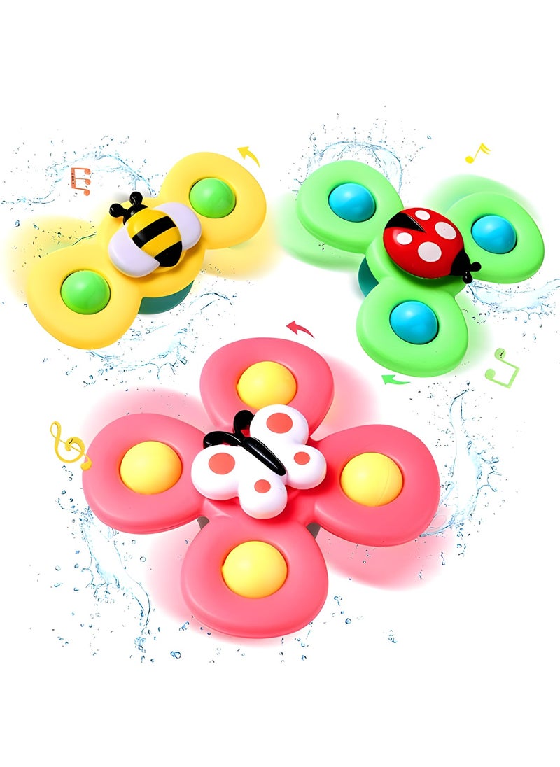 MAGIC VAULT 3 PCS Baby Bath Spinner Toy with Rotating Suction Cup Spinning Top Toy  - Image 1