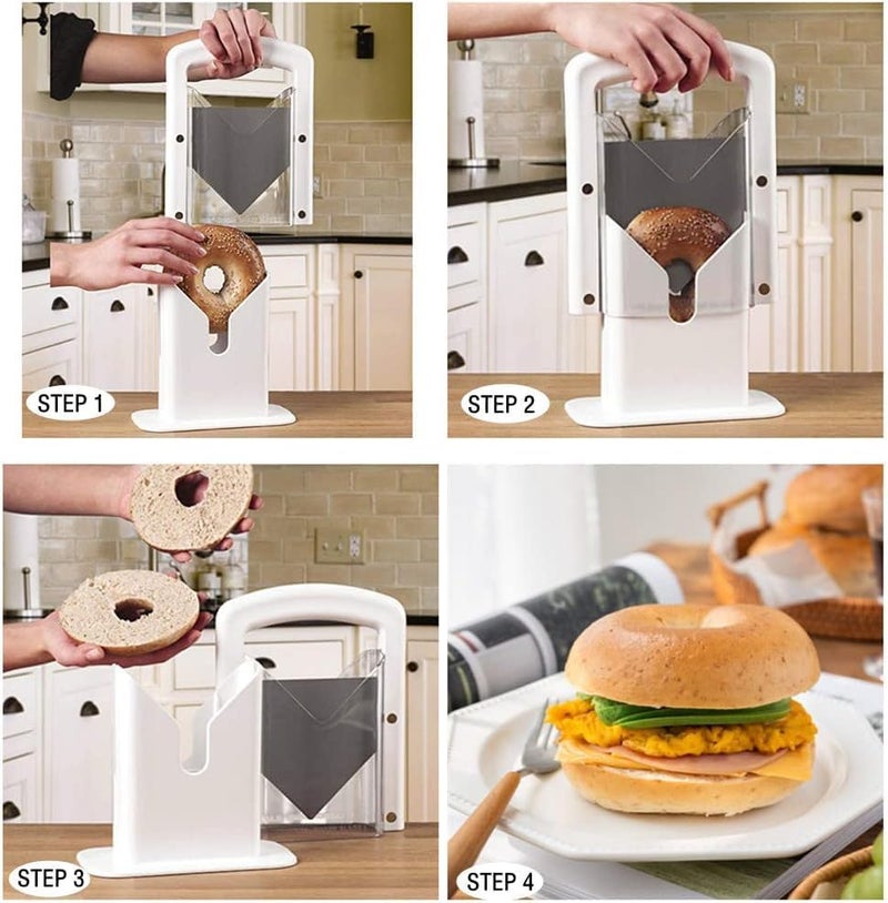 KPS Bread Bagel Slicer Perfect Bagel Cutter with Safety Handle Kitchen Tool Accessories Stainless Steel Non Stick Portable Muffin Slicer for HomeKitchen Pack of 1Multicolor - Image 2