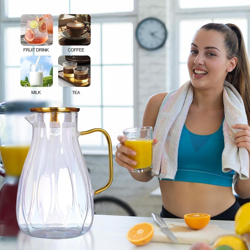 كاست ويف 68 أونصة / 2 لتر إبريق زجاجي بغطاء وصنبور – إبريق ماء مقاوم للحرارة من البوروسيليكات | غطاء بفلتر مزدوج لشاي الشمس/الشاي المثلج/التخمير البارد | مقبض مريح، آمن في غسالة الصحون، للاستخدام بجانب السرير/للحليب/في الثلاجة - Image 3
