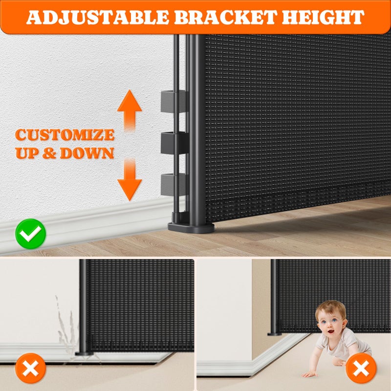 Pawtners Retractable Baby Gates Extra Wide, 41" Tall Extends up to 71" Wide, Dog Gate Indoor for Stairs, Pet Gate with Support Rods for Doorways Hallways Indoor & Outdoor-Black - Image 5