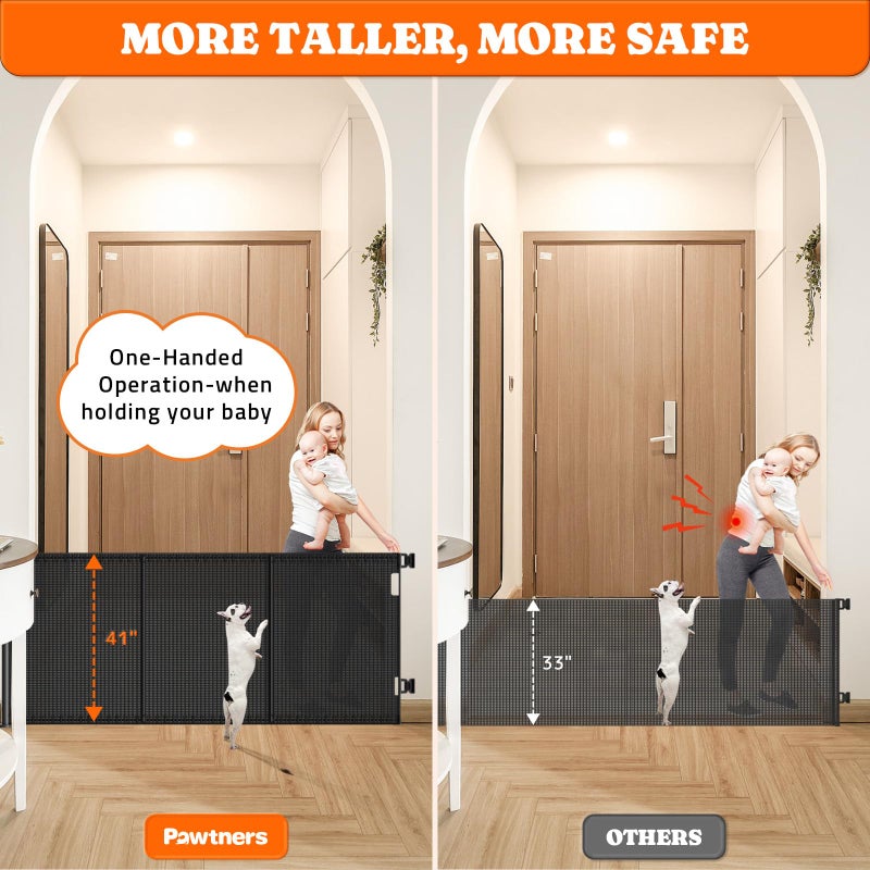 Pawtners Retractable Baby Gates Extra Wide, 41" Tall Extends up to 71" Wide, Dog Gate Indoor for Stairs, Pet Gate with Support Rods for Doorways Hallways Indoor & Outdoor-Black - Image 2