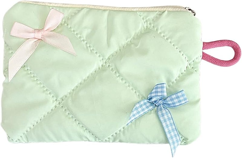 Light Green Bowknot Decorated Portable Travel Cosmetic Makeup Toiletry Organizer Storage Bag - Image 1