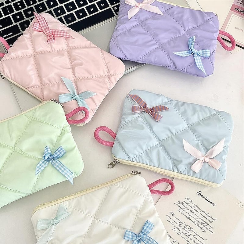 Light Green Bowknot Decorated Portable Travel Cosmetic Makeup Toiletry Organizer Storage Bag - Image 3