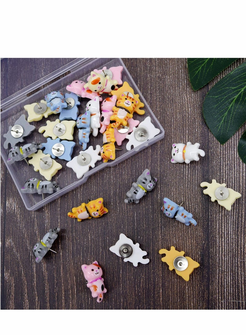 Excefore 30 Pcs Cute Cat Push Pins, Decorative Thumb Tacks Animal Push Pins for Photo Wall Maps Memo Note Bulletin Board or Cork Boards Multi-Functional Pushpin Tool Office Accessories - Image 3