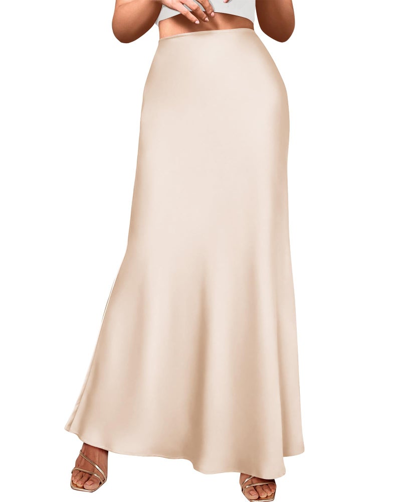 BTFBM Women's Summer Fall Skirt 2024 Silk Elegant High Waist Cocktail Party Wedding Mermaid Satin Maxi Skirts(Solid Beige, Medium) - Image 1