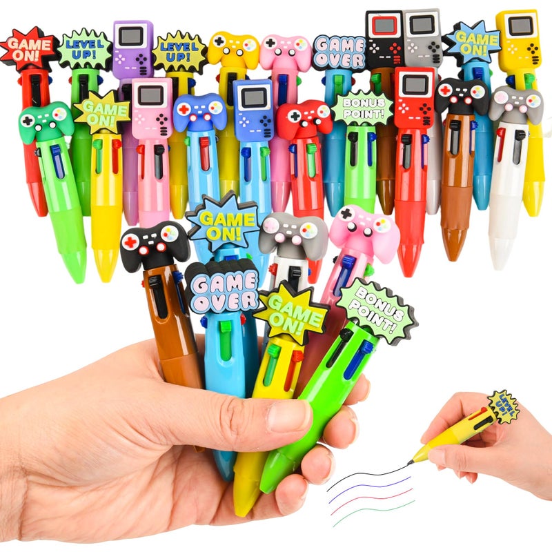 LiYiQ 25 Pcs Video Game Colorful Multicolor Pen in One Cartoon Cute Fun 4-in-1 Cute Pens Bulk Kawaii Game Handle Level Up Games Console Shape Cool Ballpoint Pens for Kids Fun Gifts - Image 1