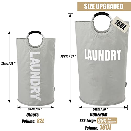 DOKEHOM 160L XX-Large Laundry Basket (7 Colors), Collapsible Laundry Bag, Foldable Laundry Hamper, Folding Washing Bin (Grey, XXL) - Image 3