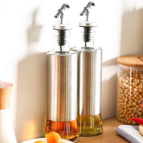 P-Plus International P-PLUS INTERNATIONAL Oil Vinegar Dispenser with Steel Cover 320ml Pack of 2 | Salad Dressing Cruet Glass Oil Bottle | Vinegar Cruet Dispenser | No Drip, Dust and leak-proof Household - Image 2