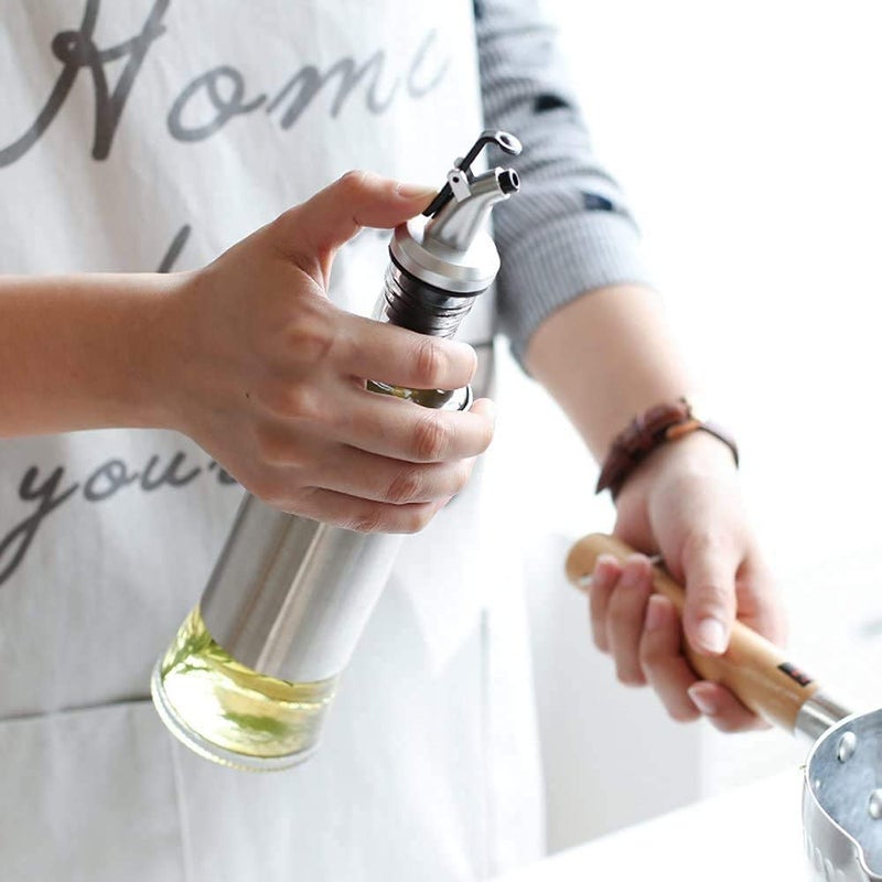 P-Plus International P-PLUS INTERNATIONAL Oil Vinegar Dispenser with Steel Cover 320ml Pack of 2 | Salad Dressing Cruet Glass Oil Bottle | Vinegar Cruet Dispenser | No Drip, Dust and leak-proof Household - Image 3