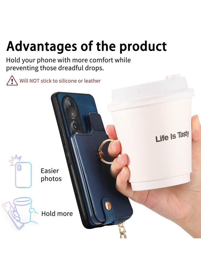 S-TOP Case For Honor 90 Cross Leather Ring Vertical Zipper Wallet Back Phone Case - Image 5