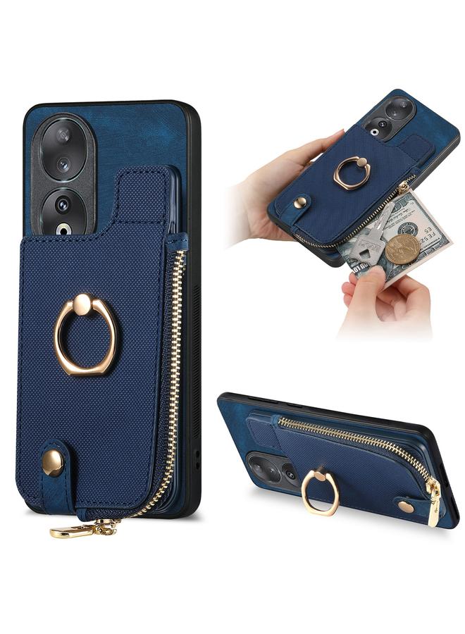 S-TOP Case For Honor 90 Cross Leather Ring Vertical Zipper Wallet Back Phone Case - Image 1