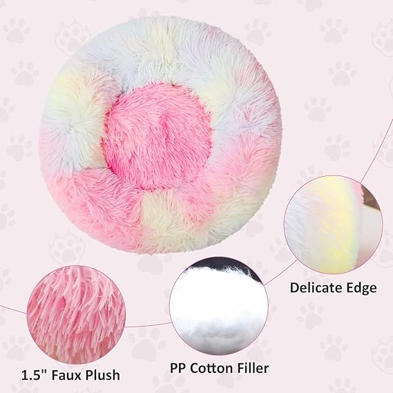 ZEXSAZONE Round Donut Pet Bed for Cats and Puppies Dogs Mat, Cozy and Plush, Raised Bedside Support, Both Sides Use Like 2 in One, Washable, Sizes for Small, Medium, and Large Pets. (Rainbow, Medium) - Image 4