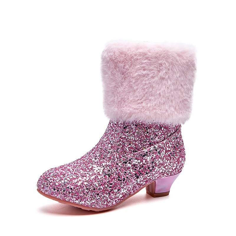 Girls'' Short Boots 2026 New Autumn and Winter Style, Fleece-Lined Warm Princess Boots for Little Girls, Children''s High-Heeled Boots - Image 1