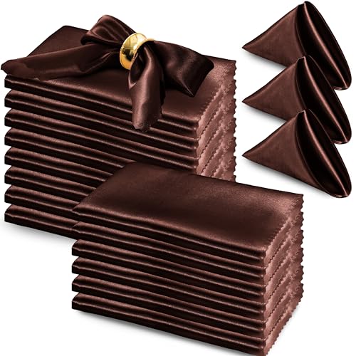 RUDONG M 72 Pack Chocolate Brown Satin Napkin, 17 x 17 Inch Square Cloth Napkins, Soft Fabric Napkin with Scalloped Edges, Reusable Washable Dinner Table Napkins for Wedding, Banquet, Party - Image 1