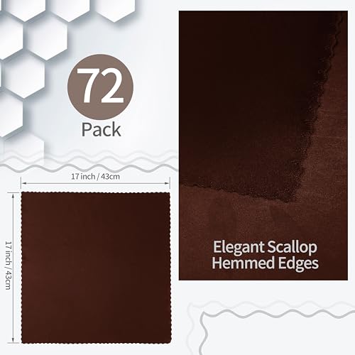 RUDONG M 72 Pack Chocolate Brown Satin Napkin, 17 x 17 Inch Square Cloth Napkins, Soft Fabric Napkin with Scalloped Edges, Reusable Washable Dinner Table Napkins for Wedding, Banquet, Party - Image 2