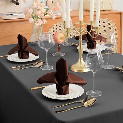 RUDONG M 72 Pack Chocolate Brown Satin Napkin, 17 x 17 Inch Square Cloth Napkins, Soft Fabric Napkin with Scalloped Edges, Reusable Washable Dinner Table Napkins for Wedding, Banquet, Party - Image 4