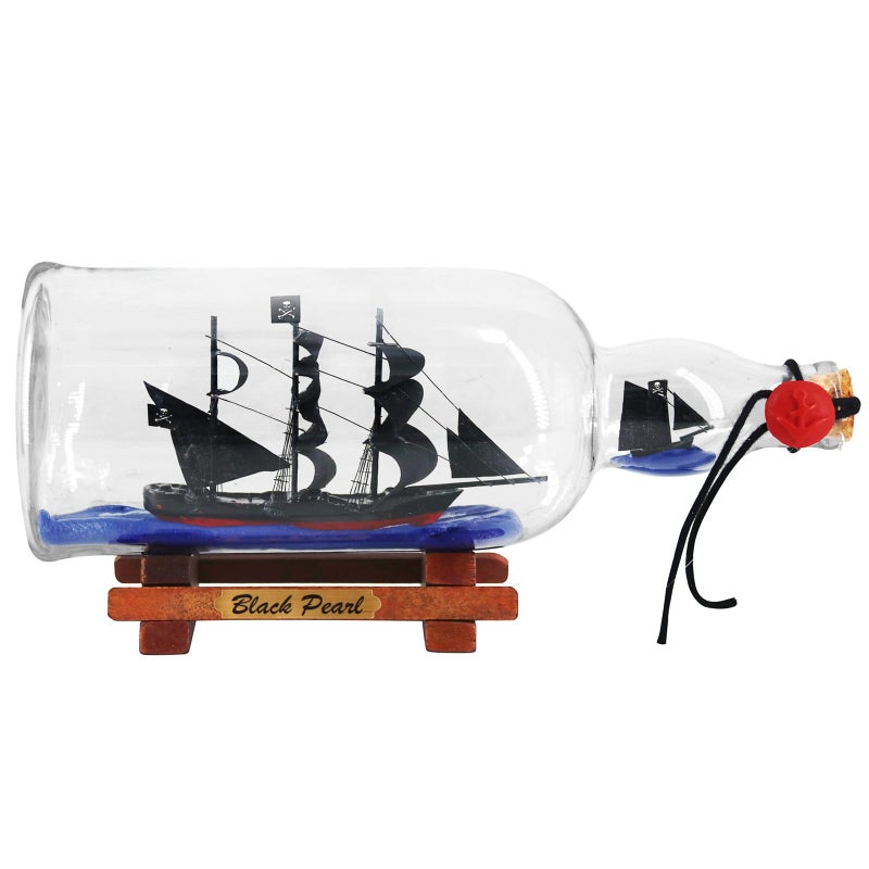 NAUTIMALL 11inch Black Pearl Pirate of The Caribbean Dual Model Ship in a Bottle Glass Ornament Gift for boy Black Pearl 11