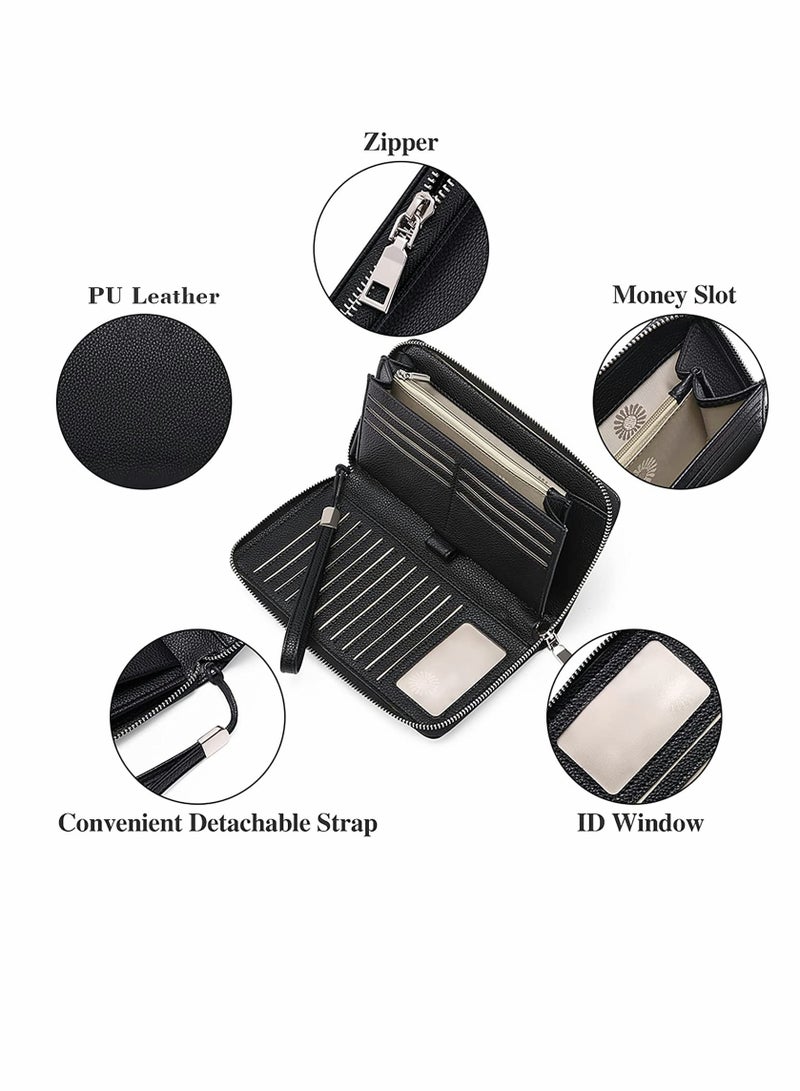 KASTWAVE Credit Card Holder Wallet Rfid Blocking Leather Zip Around Wallet Large Capacity Long Purse Credit Card Clutch Wristlet Women's Long Wallet Rfid Large Capacity Handbag Pu Bank Card Storage Bag - Image 3