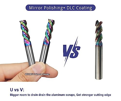 WEXWE Tools DLC Series Carbide Square End Mill, Diamond-Like Coating, End Mill for Aluminum, Copper, Magnesium Alloys, High Silicon Aluminum, Composite Materials, 3 Flute, Inch Size（5/16", 2pcs） - Image 4