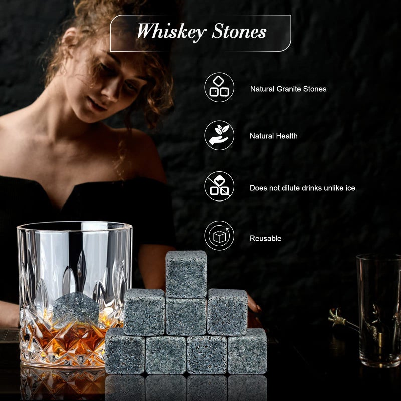 DIOXADOP Whiskey Stones and Whiskey Glass Gift Set, DIOXADOP 8 Natural Whisky Stones 1 Crystal Whisky Glasses with Blessing Card in Exquisite Wooden Box, Prepare a Gift for a Whisky Scotch Bourbon Lover - Image 5