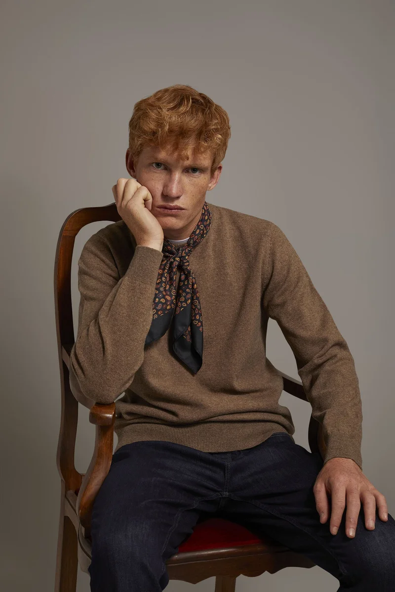 Round neck lambswool blend sweater - Taupe