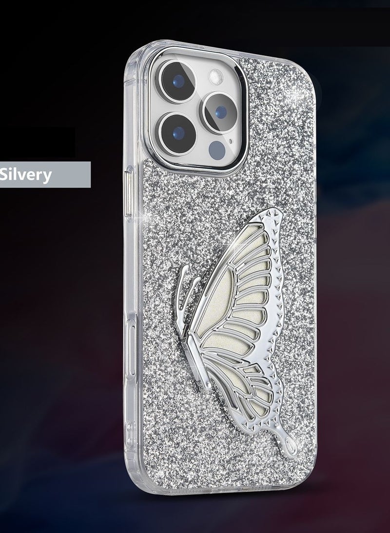 IP14 PRO SHINING BUTTERFLY CASE WITH STAND For   IPHONE 14 PRO (Design- 141) [Silver Color]