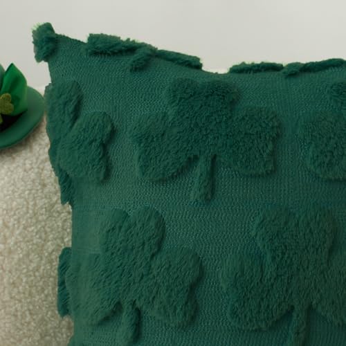K KEVIN TEXTILE Kevin Textile St Patricks Day Pillow Covers 18 x 18 Inch Pack of 2 Soft Faux Fur Green Shamrock Decorative Lucky Clover Throw Pillowcase for Spring Home Bed Sofa Couch Dark Green - Image 3