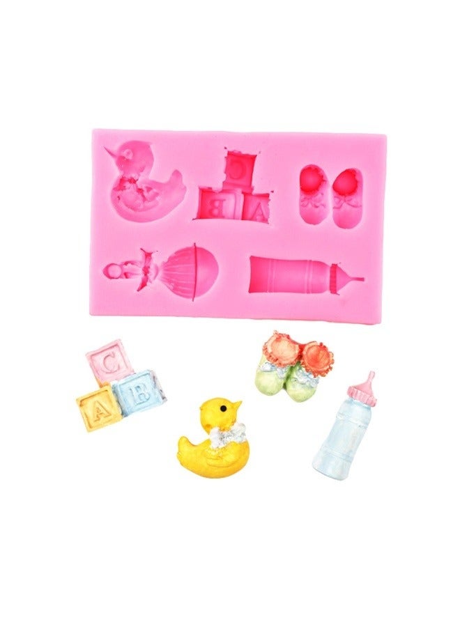 Silicone Fondant Mould Pink， Fondant Molds For Baby Birthday Cake Decoration Cupcake Topper Chocolate Candy Sugar Craft Gum Paste Polymer Clay - Image 1
