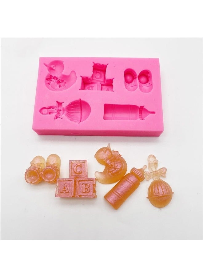 Silicone Fondant Mould Pink， Fondant Molds For Baby Birthday Cake Decoration Cupcake Topper Chocolate Candy Sugar Craft Gum Paste Polymer Clay - Image 3