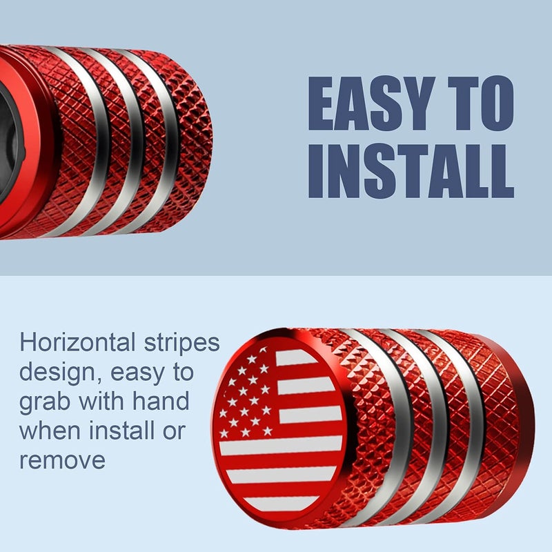 DECURCAR Tire Valve Stem Cap Cover - 5 Pack Corrosion Protection Leak-Proof Tire Air Caps American Flag Emblem Universal for Car Truck Motorcycle Bike Red - Image 4