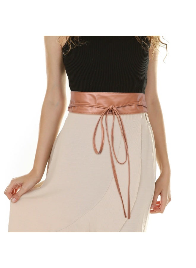 حزام نسائي حزام جلدي بقوس طويل جدا لف الخصر العريض في جميع أنحاء الحزام (كاكي) - Image 5