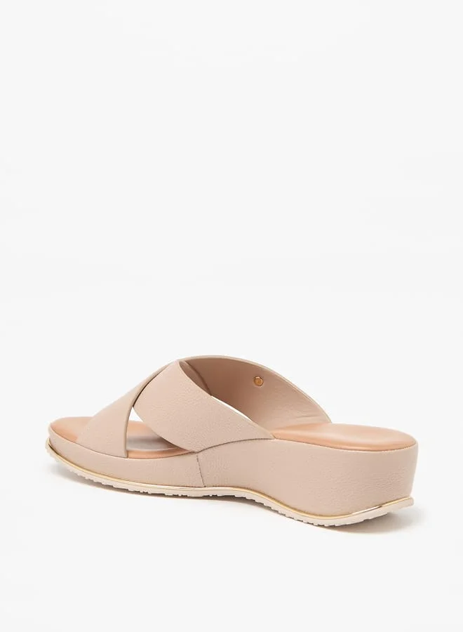Flora Bella By Shoexpress Women Textured Cross Strap Slip-On Sandals with Wedge Heels