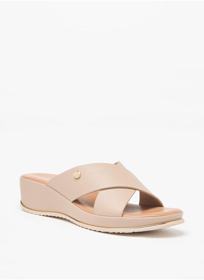 Flora Bella By Shoexpress Women Textured Cross Strap Slip-On Sandals with Wedge Heels  - Image 1