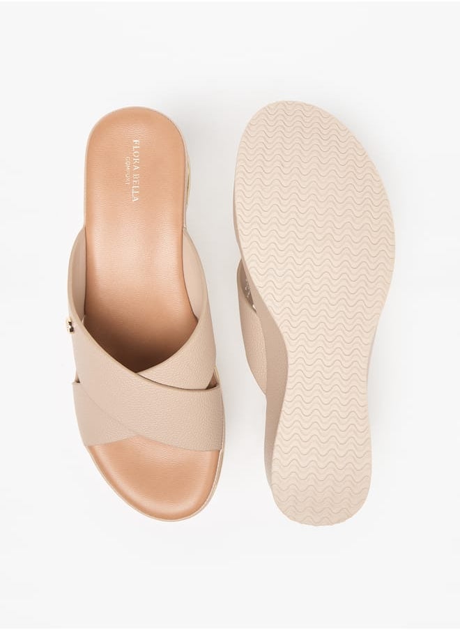 Flora Bella By Shoexpress Women Textured Cross Strap Slip-On Sandals with Wedge Heels  - Image 4