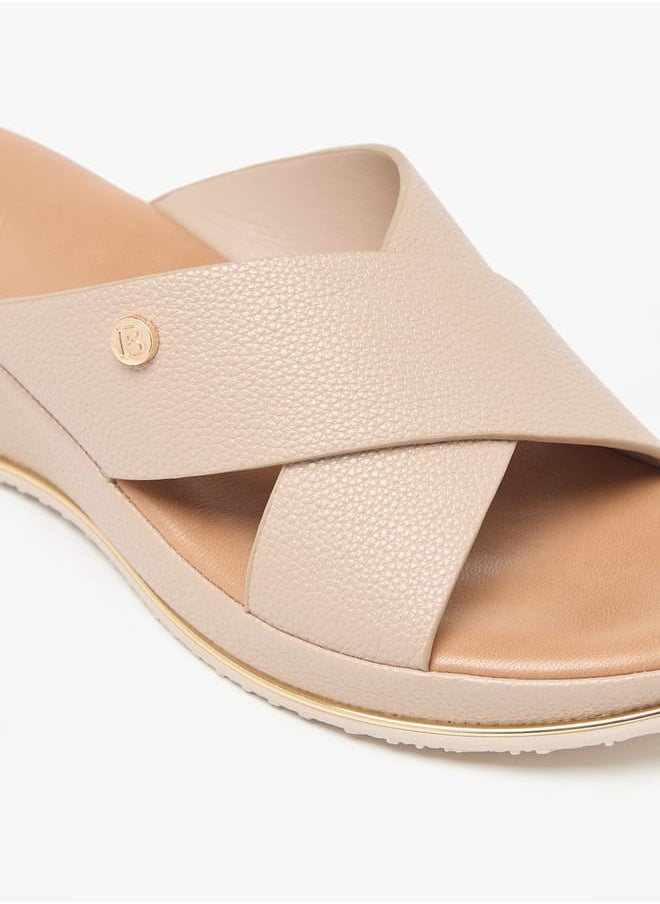 Flora Bella By Shoexpress Women Textured Cross Strap Slip-On Sandals with Wedge Heels  - Image 5
