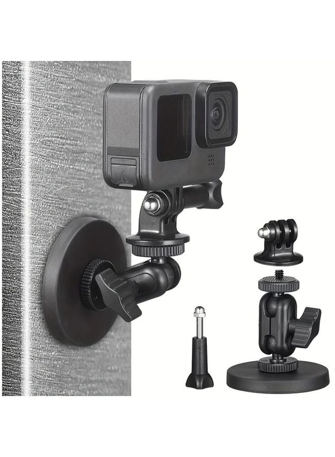 حامل الكاميرا المغناطيسي الأسود دوار 360 درجة برأس كروي مزدوج متوافق مع GoPro و Insta360 - Image 1