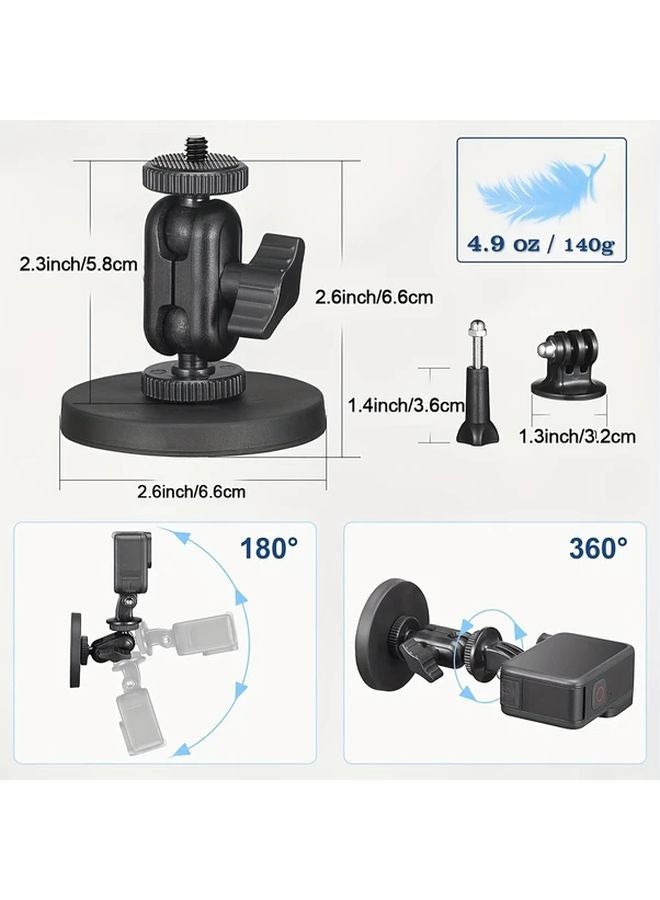حامل الكاميرا المغناطيسي الأسود دوار 360 درجة برأس كروي مزدوج متوافق مع GoPro و Insta360 - Image 3