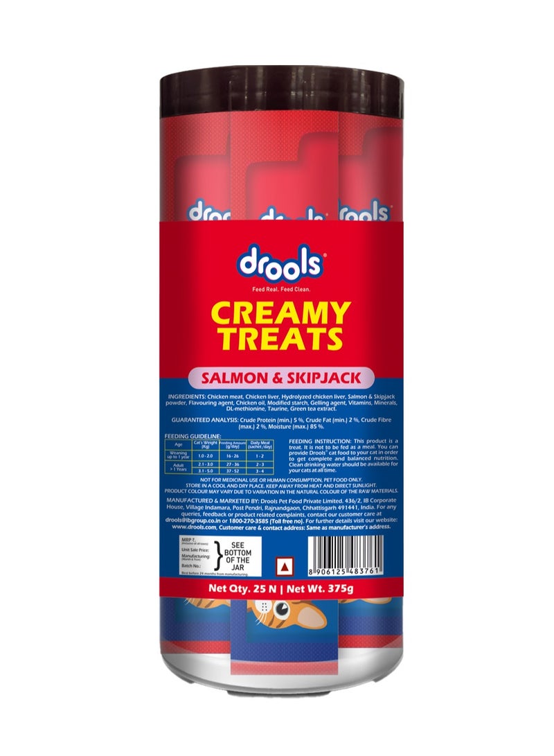 Drools علاجات القطط الكريمية القابلة للعق نكهة السلمون و سكيب جاك في جرة - Image 2