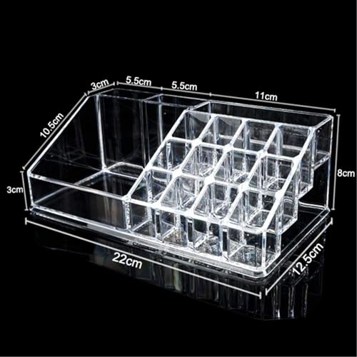 Boniry Clear Cosmetic Storage Lipstick Organizer, Acrylic Makeup Storage Holder Box, Cosmetic Display Case, Small Jewellery Storage Stand and Nail Paint Holder (16 Compartments 22L X 12.5W X 8H CM) - Image 2