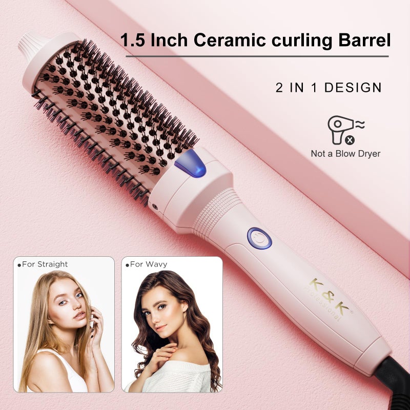K&K 1.5 Inch Ceramic Tourmaline Ionic Curling Brush Volumizer - Hot Brush Creates Root Volume & Loose Curls, Volume Curls, Hair Styling Tool - Image 3