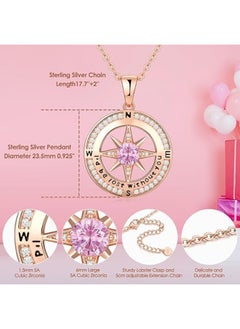 Zifeel Compass Necklace Gifts for Women wife - S925 Sterling Silver Birthstone Necklaces for Women - Anniversary Birthday Gifts for Her Wife Girlfriend - Valentines Day Mom Mother’s Day  Gifts  - Image 4