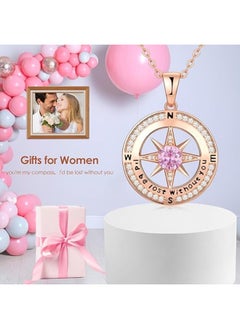 Zifeel Compass Necklace Gifts for Women wife - S925 Sterling Silver Birthstone Necklaces for Women - Anniversary Birthday Gifts for Her Wife Girlfriend - Valentines Day Mom Mother’s Day  Gifts  - Image 3