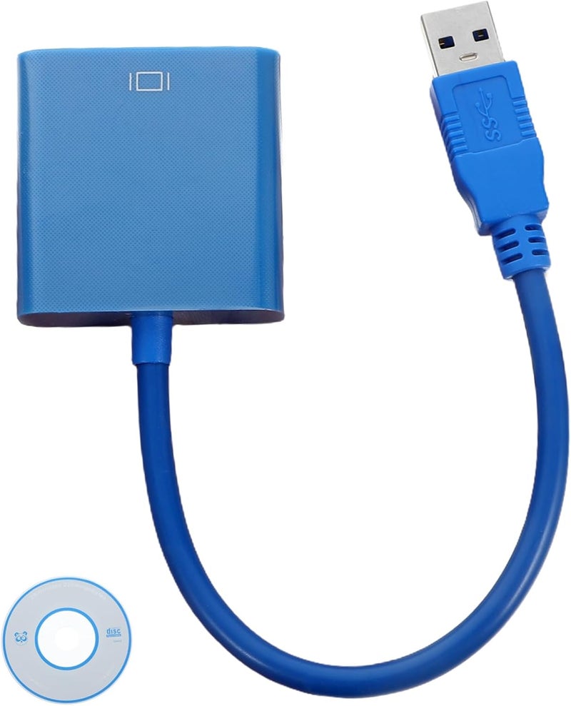 كابل محول USB إلى VGA من POPETPOP لعرض متعدد للشاشات، أزرق، لا يحتاج إلى طاقة خارجية، سهل الاستخدام مع شاشتين - Image 1