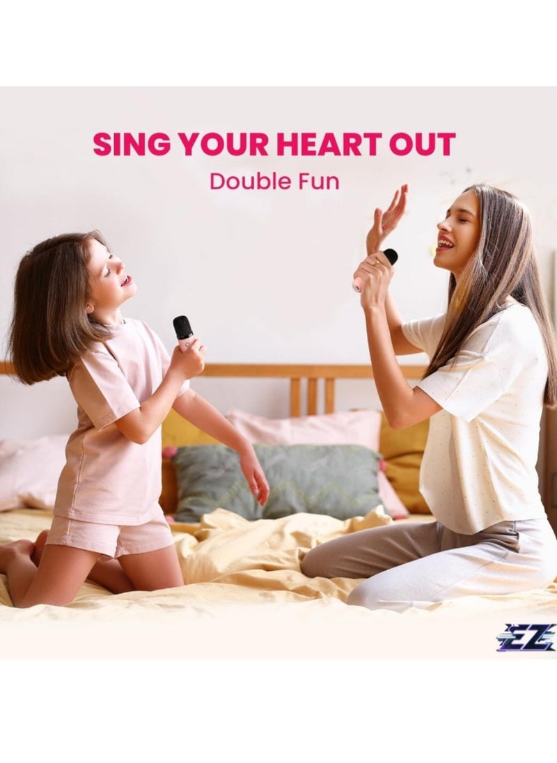 ELTRAZONE "Mini Karaoke Machine for Kids & Adults – Portable Bluetooth Speaker with 2 Wireless Microphones, MP3 Music Player, Ideal Gift for Girls 3-12 Years Old, Birthday & Family Party (Pink, 2 Mics)" - Image 2
