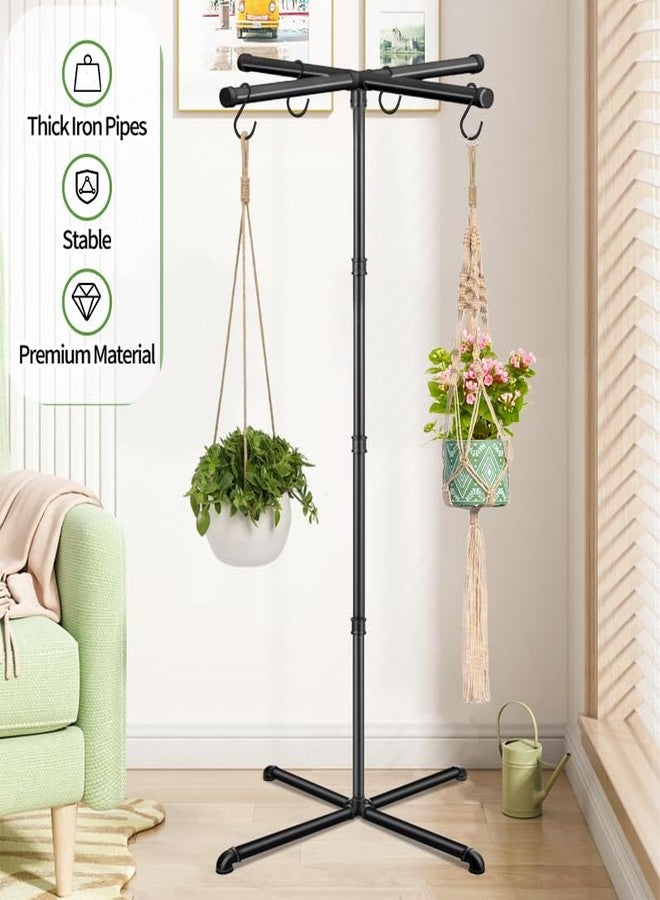 OugeWood Plant Hanger Indoor, Hanging Plant Stand Heavy Duty Metal Standing Plant Hanger with 4 Hooks Hanging Plant Holder Hanging Planter for Indoor Plants Bedroom Living Room Balcony - Image 2