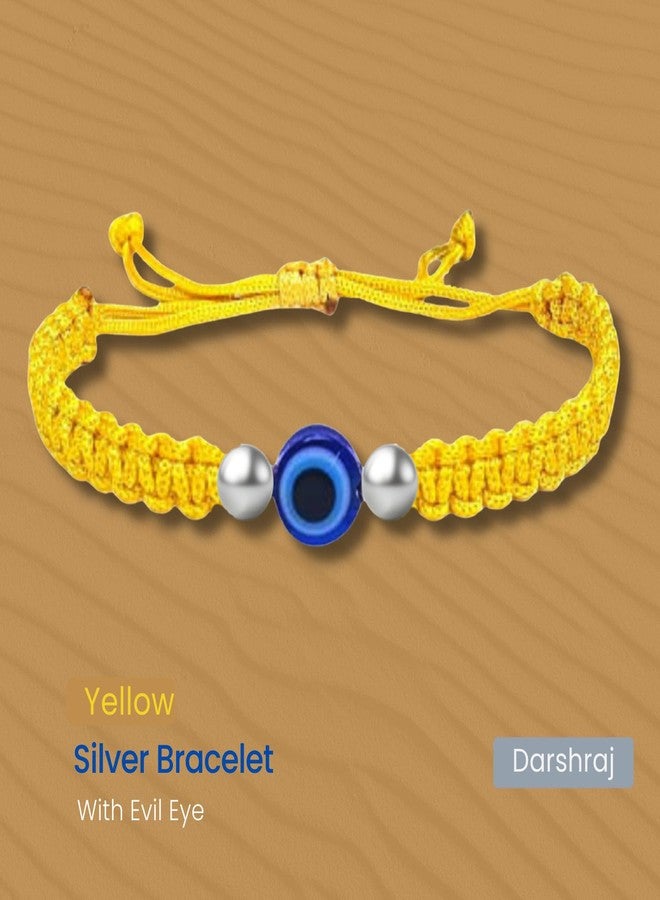 DARSHRAJ 925 Silver Handmade Bracelet | Thread Najariya | Evil Eye Bracelet | Silver Najariya | Thread Bracelet for Women|Men|Boys|Girls (Yellow) - Image 2