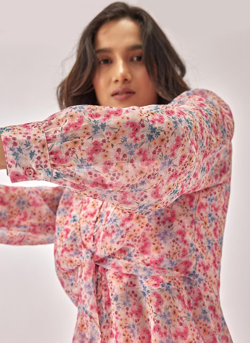 The Label Life Sheer Floral Peplum Blouse - Image 5