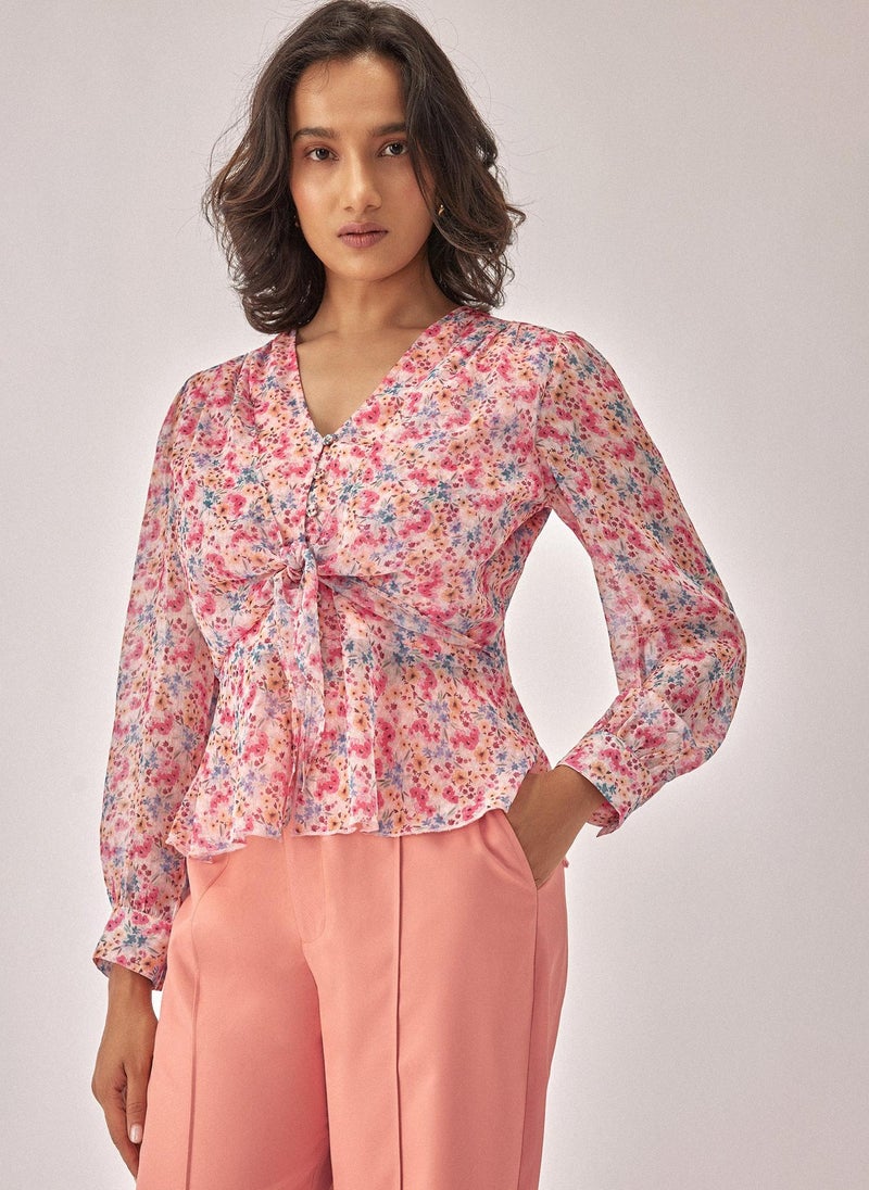 The Label Life Sheer Floral Peplum Blouse - Image 4