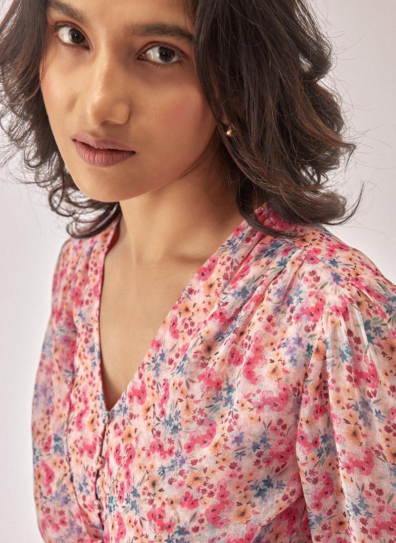 The Label Life Sheer Floral Peplum Blouse - Image 3