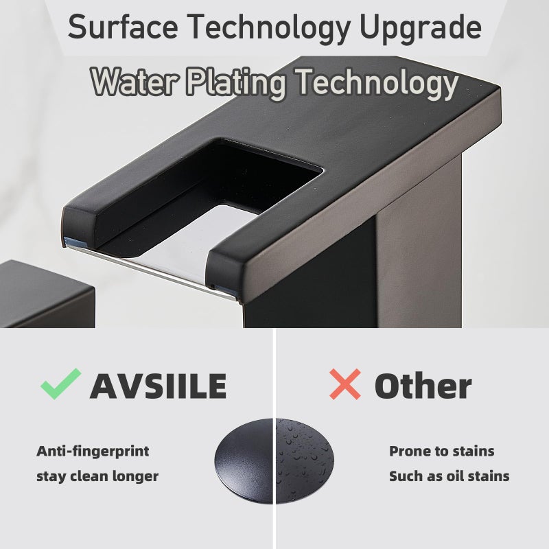 AVSIILE LED Bathroom Faucet 3 Hole, Matte Black Waterfall Bathroom Faucets, 8 Inch Widespread Modern Bathroom Sink Faucet & Parts, Wide Spread Touch On Three Hole 2 Handle Bathroom Vanity Faucet - Image 4